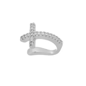 Brinco Piercing de Cruz Cravejado -Fake Banho Ouro 18k Semijoia