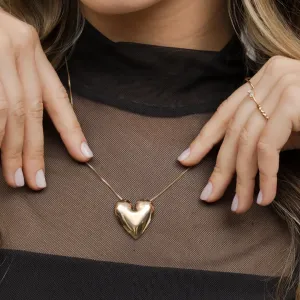 Colar Coração Liso Grande Essencial 45CM Banhado Em Ouro