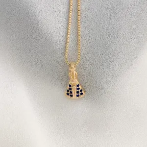 Colar De Nossa Senhora Com Zirconia Azul Best Seller 45CM Banhado Em Ouro