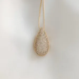 Colar Gota Cravejada Grande Essencial 45CM Banhado Em Ouro