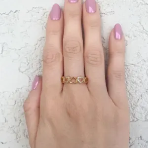 Anel De Corações Cravejado E Liso Zurique Banhado Em Ouro 18k