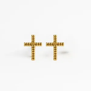 Brinco Cruz Trabalhada Banho Ouro 18k Semijoia