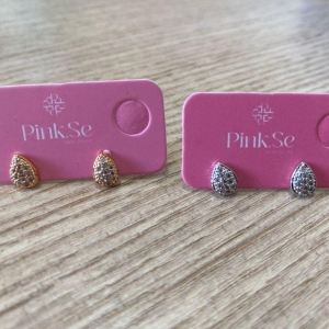 Brinco Gota Cravejado Pequena Banho Ouro 18k Semijoia