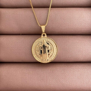 Colar Medalha De São Bento Essencial 45CM Banhado Em Ouro