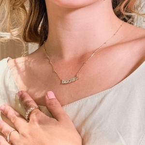 Colar Choker Zirconia Quadrada Aura 40CM Banhado Em Ouro