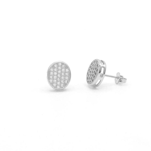 Brinco Oval Cravejado Banho Ouro 18k Semijoia