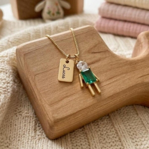 Colar De Filho Verde C/Placa Nome Essencial 45CM Banhado Em Ouro
