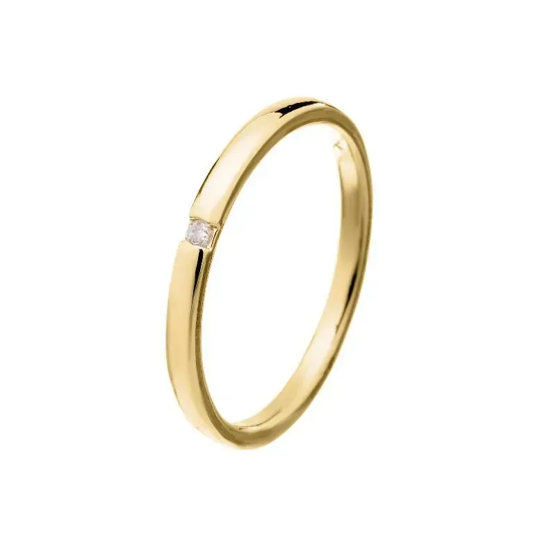 Anel Aliança Com Um Zircônia Ouro Banhado Em Ouro 18k