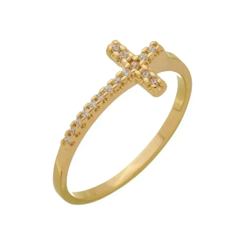 Anel Cruz Cravejado Essencial Banhado Em Ouro 18k