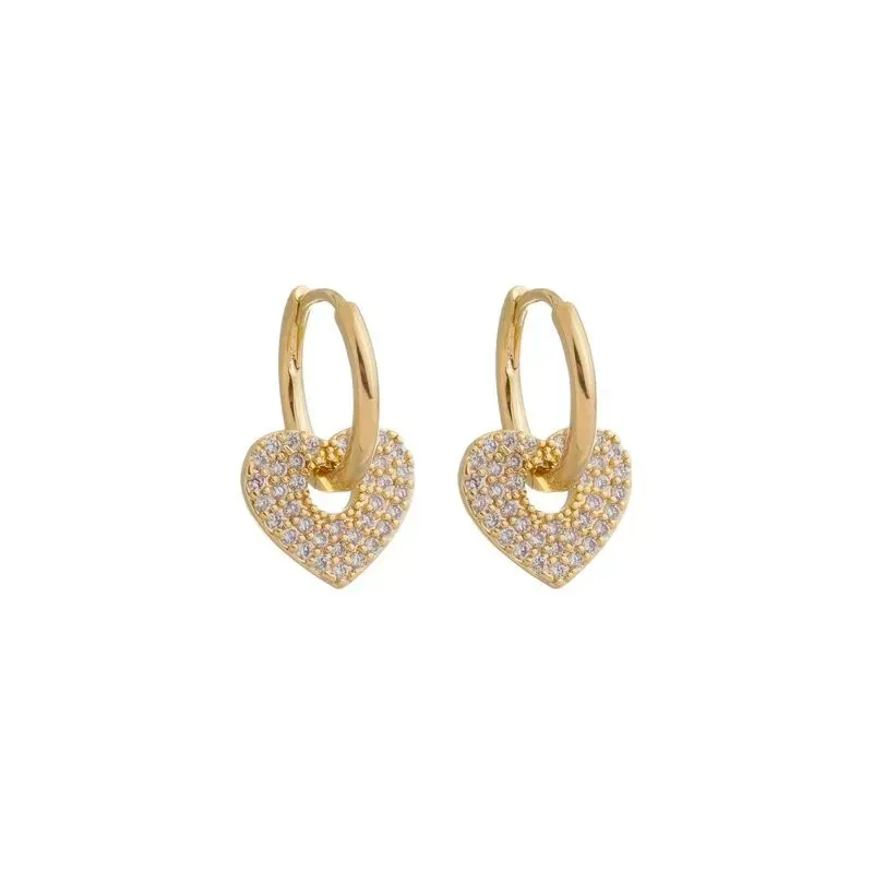 Brinco Argola com Coração Cravejado Banho Ouro 18k Semijoia