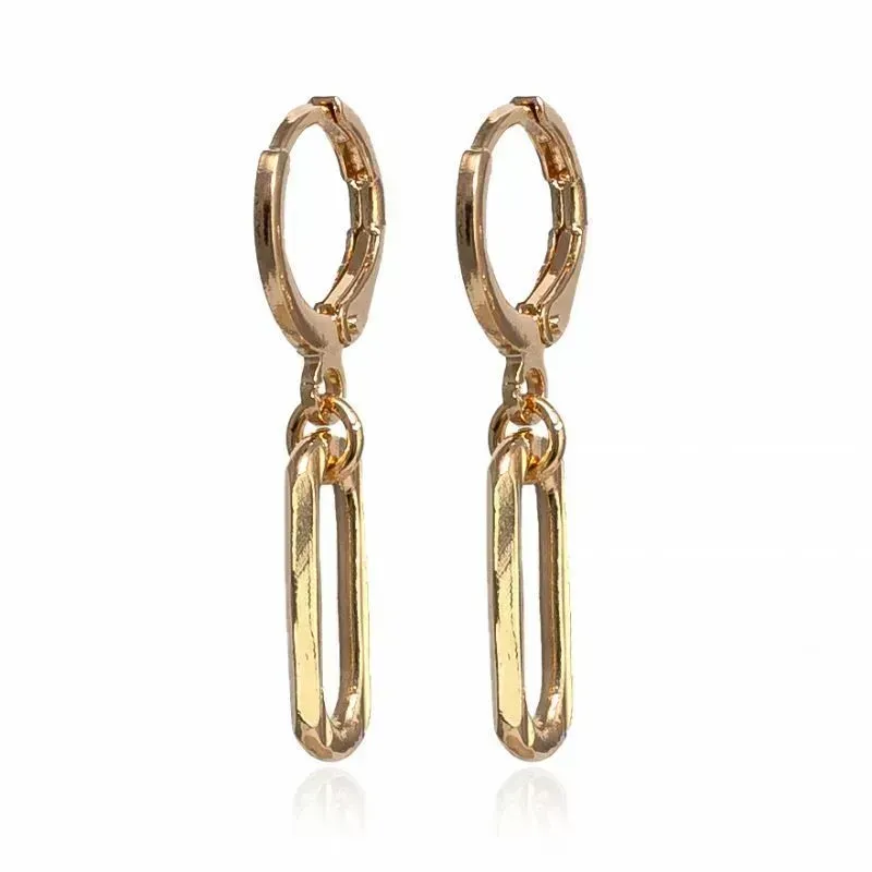 Brinco Argola com Elo Comprido Banho Ouro 18k Semijoia