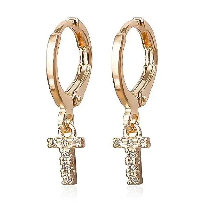 Brinco Argola de Letra Cravejada - Ouro - T Banho Ouro 18k Semijoia