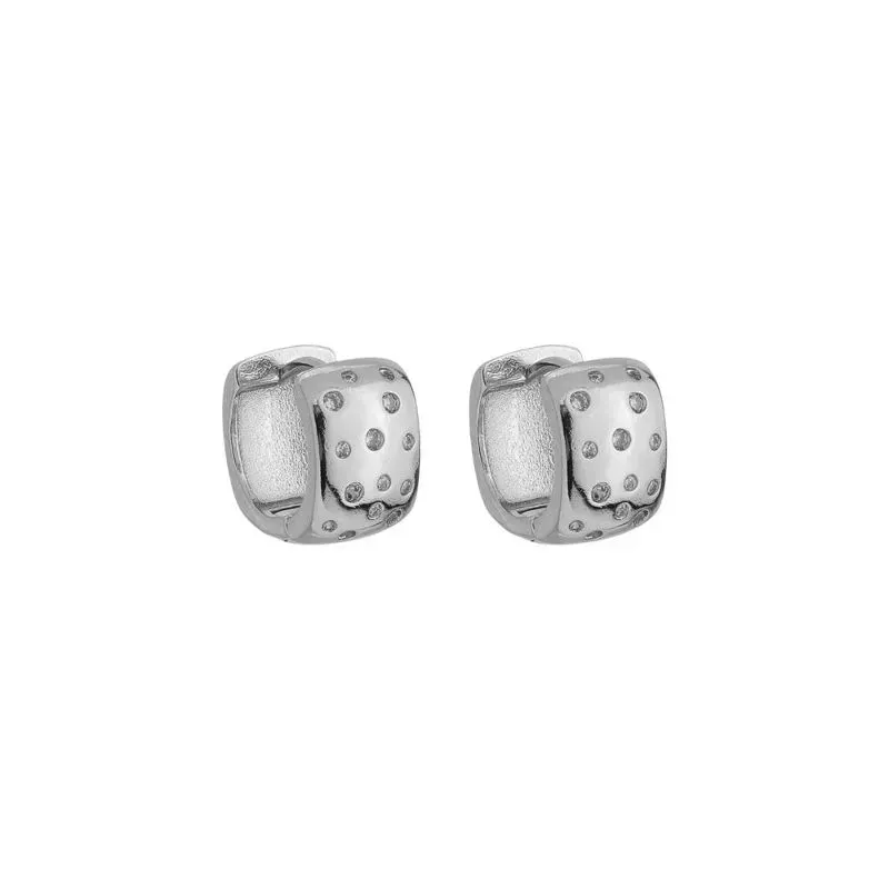 Brinco Argola Quadrada Cravejada Banho Ródio Branco Semijoia