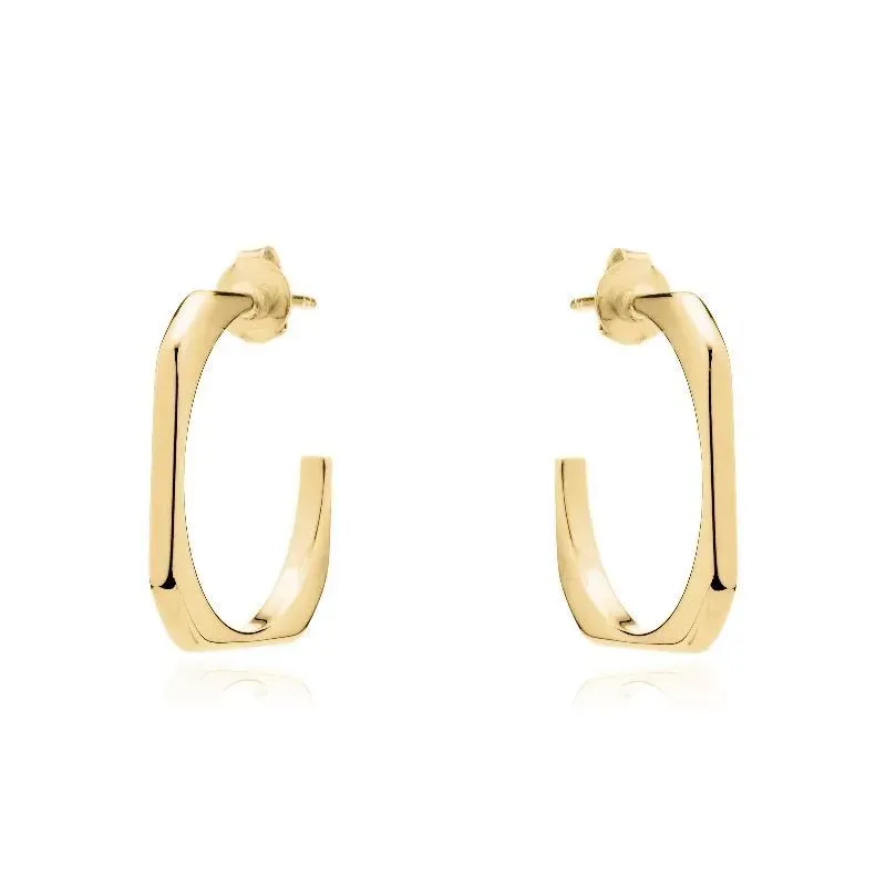 Brinco Argola Quadrada de Tarraxa Banho Ouro 18k Semijoia