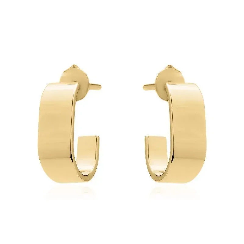Brinco Argola Retangular de Tarraxa Pequena Banho Ouro 18k Semijoia