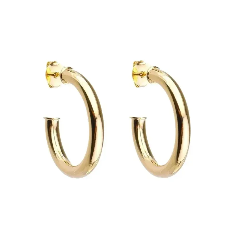 Brinco Argola Tubo Lisa Banho Ouro 18k Semijoia