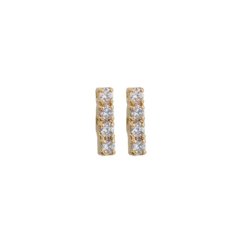 Brinco Bastão Cravejado Pequeno Pequeno Banho Ouro 18k Semijoia