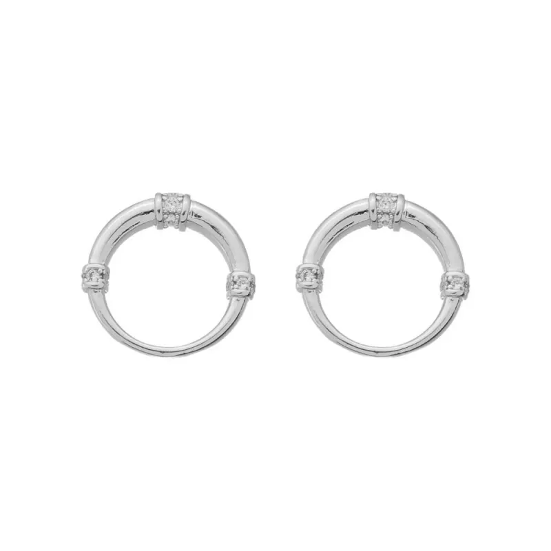 Brinco Circulo Cravejado Banho Ródio Branco Semijoia