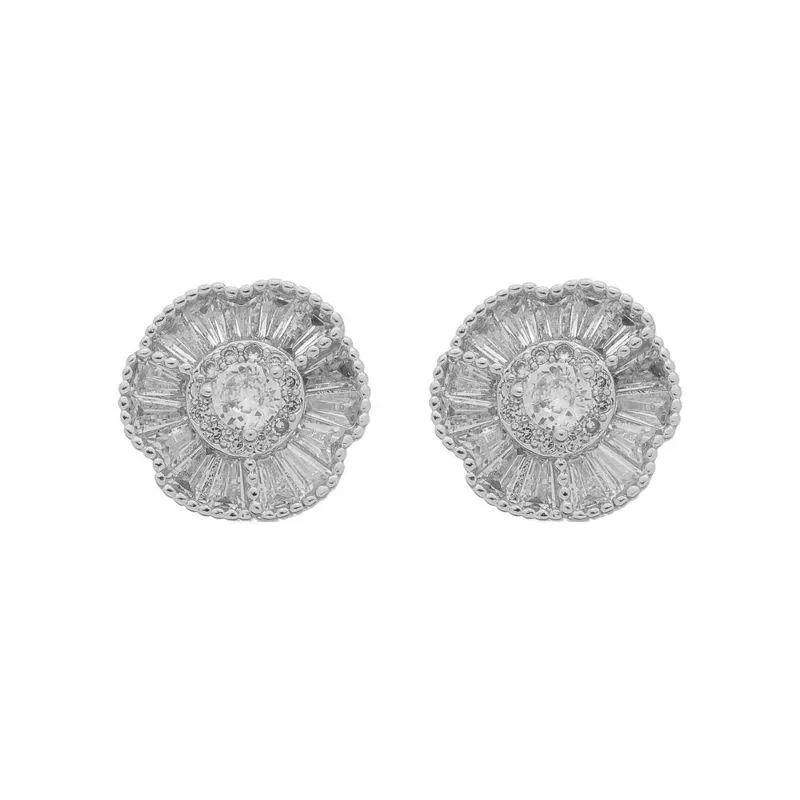 Brinco De Flor Margarida Banho Ródio Branco Semijoia