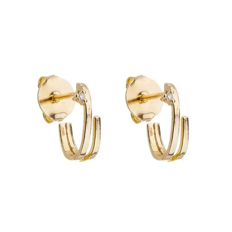 Brinco Duas Garras com Uma Zirconia Banho Ouro 18k Semijoia