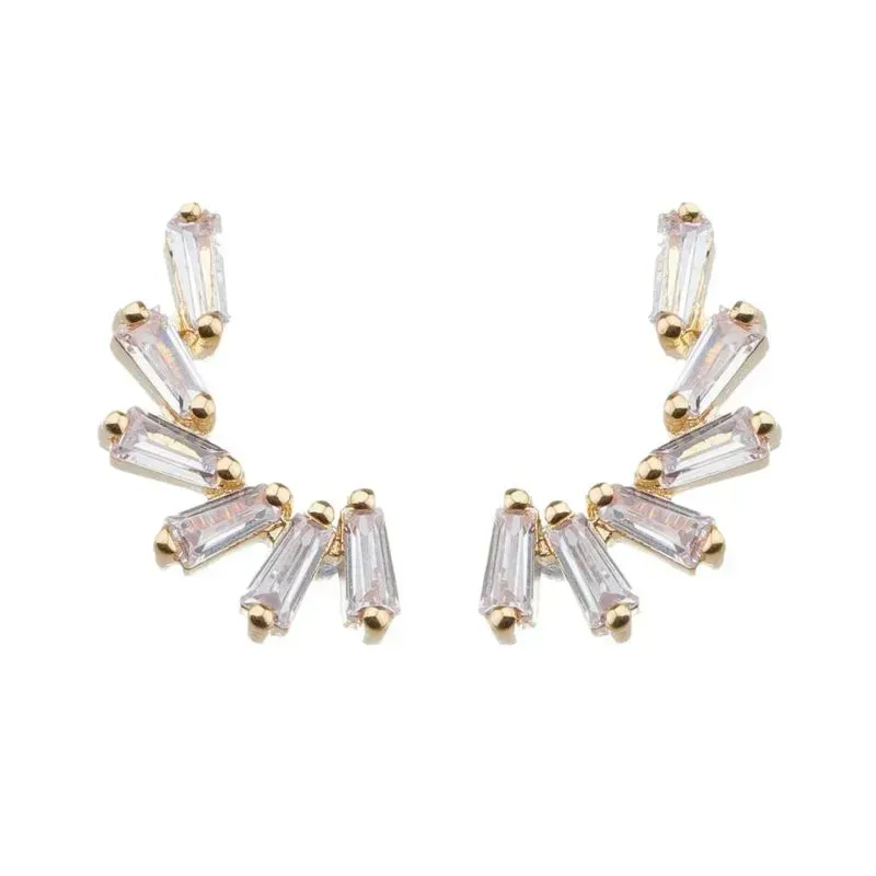 Brinco Ear Cuff com Zirconia Baguete Banho Ouro 18k Semijoia