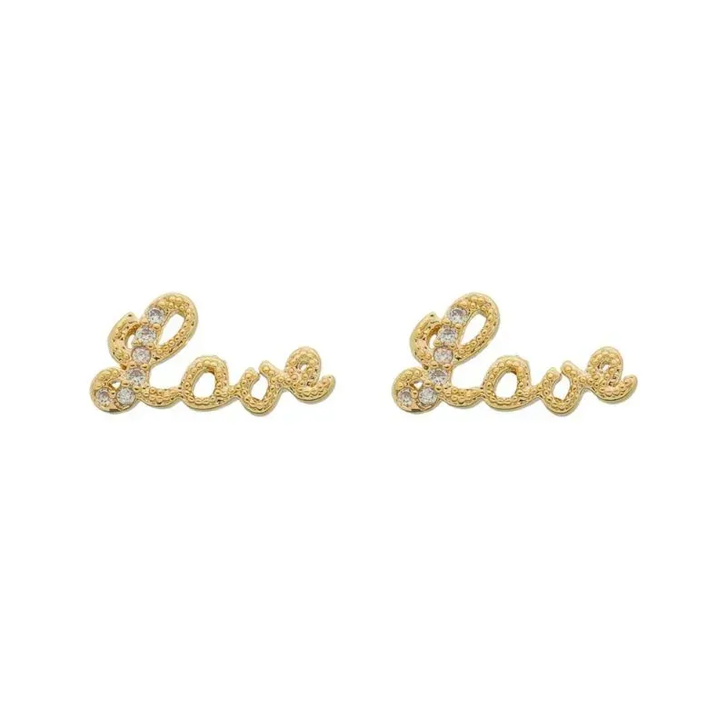 Brinco Love Cravejado Banho Ouro 18k Semijoia