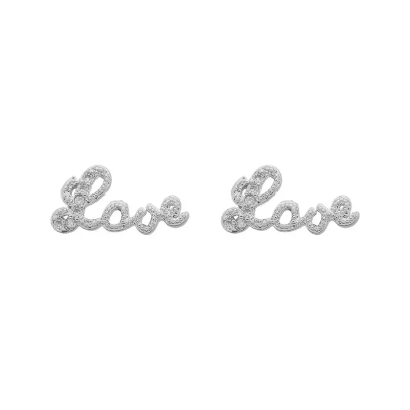 Brinco Love Cravejado Banho Ródio Branco Semijoia