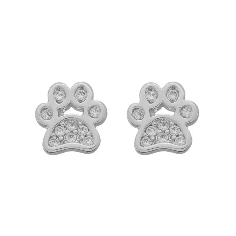 Brinco Patinha Cravejada Banho Ródio Branco Semijoia