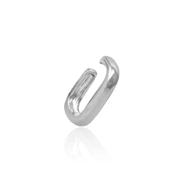 Brinco Piercing Fake Retangular Liso Banho Ródio Branco Semijoia