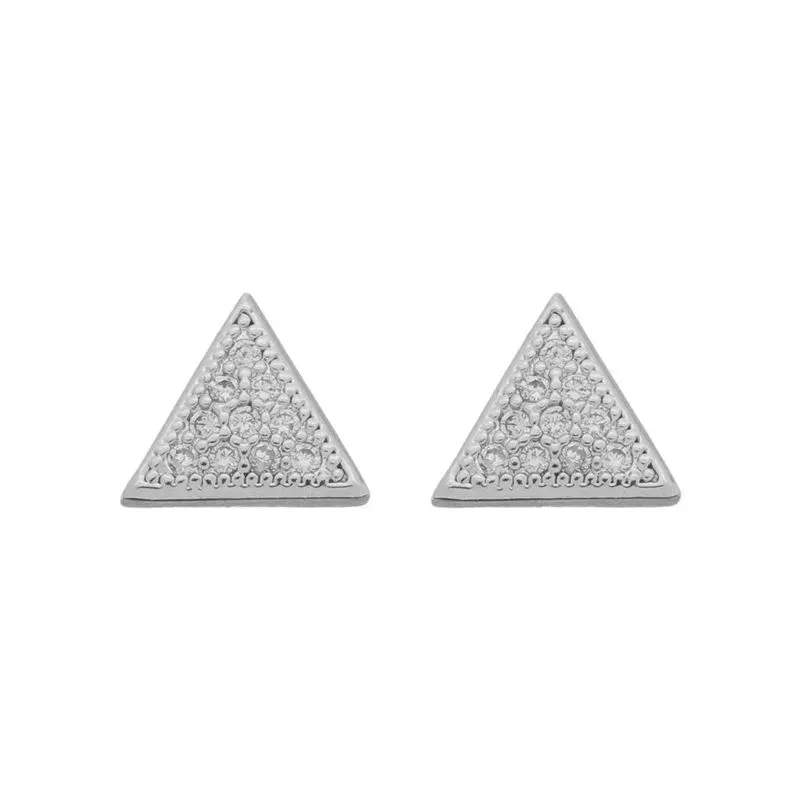 Brinco Triangulo Cravejado Pequeno Banho Ródio Branco Semijoia