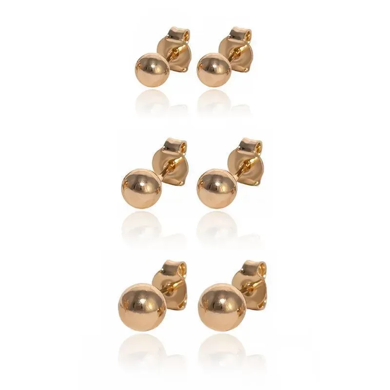 Brinco Trio de Bolas Lisas Banho Ouro 18k Semijoia