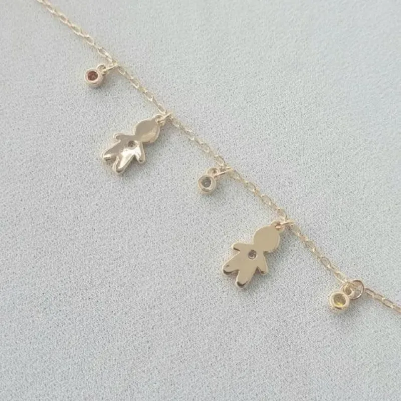 Pulseira Dois Filhos Meninos C/ Zirconias Coloridas Essencial Banhado Em