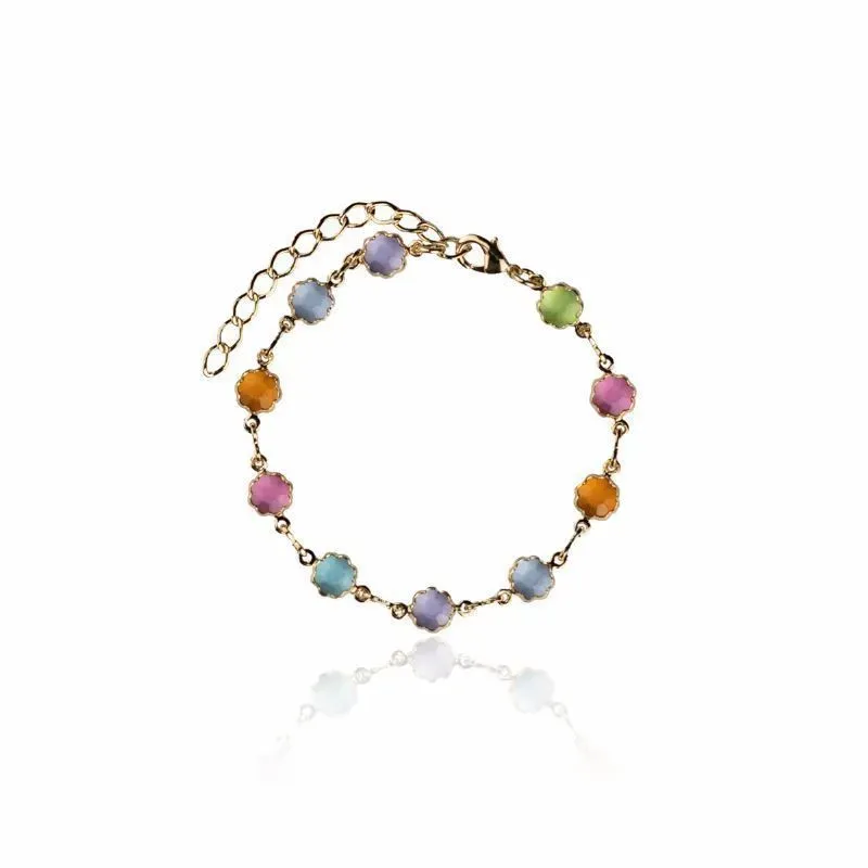 Pulseira Flor Colorida Essencial Banhado Em Ouro