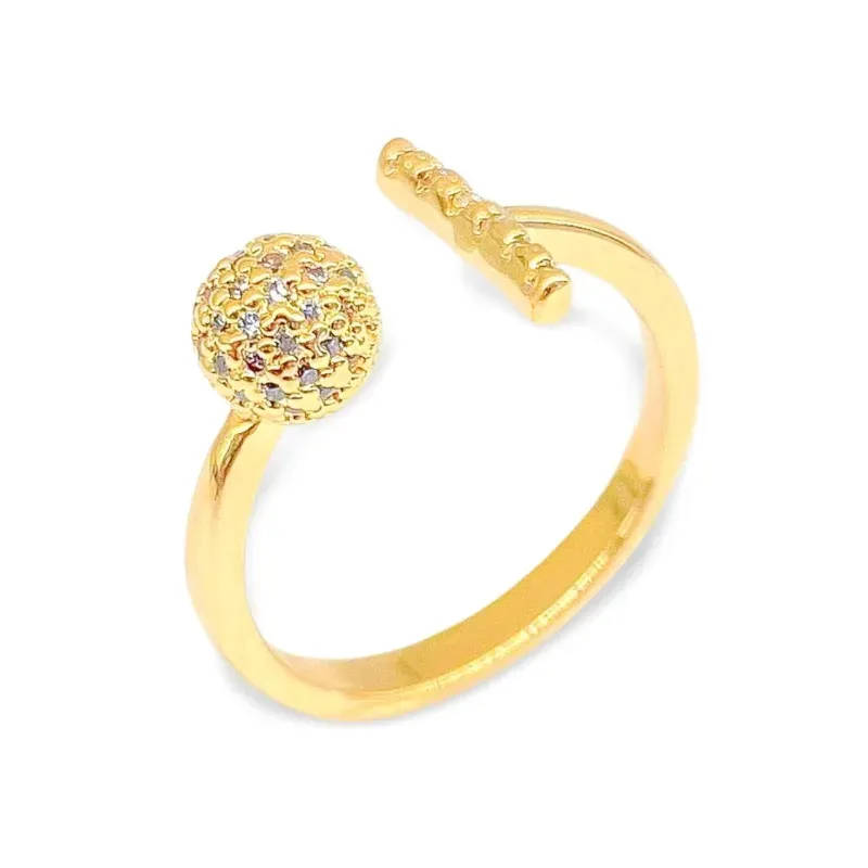 Anel Ajustável Bola Cravejada Bella Banhado Em Ouro 18k