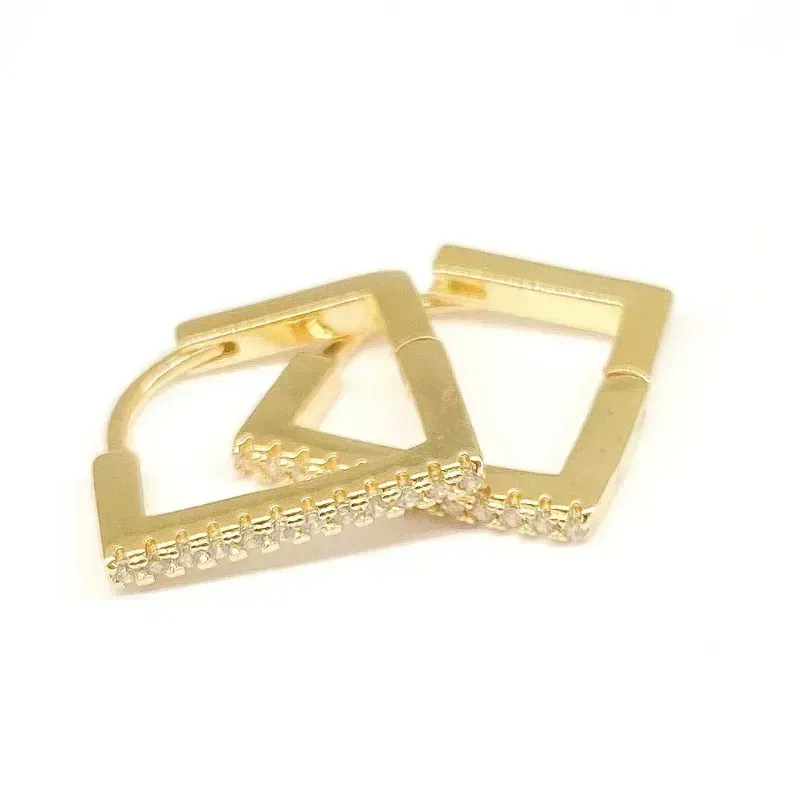 Brinco Argola Cravejado Quadrado Coleção Bella Banho Ouro 18k Semijoia