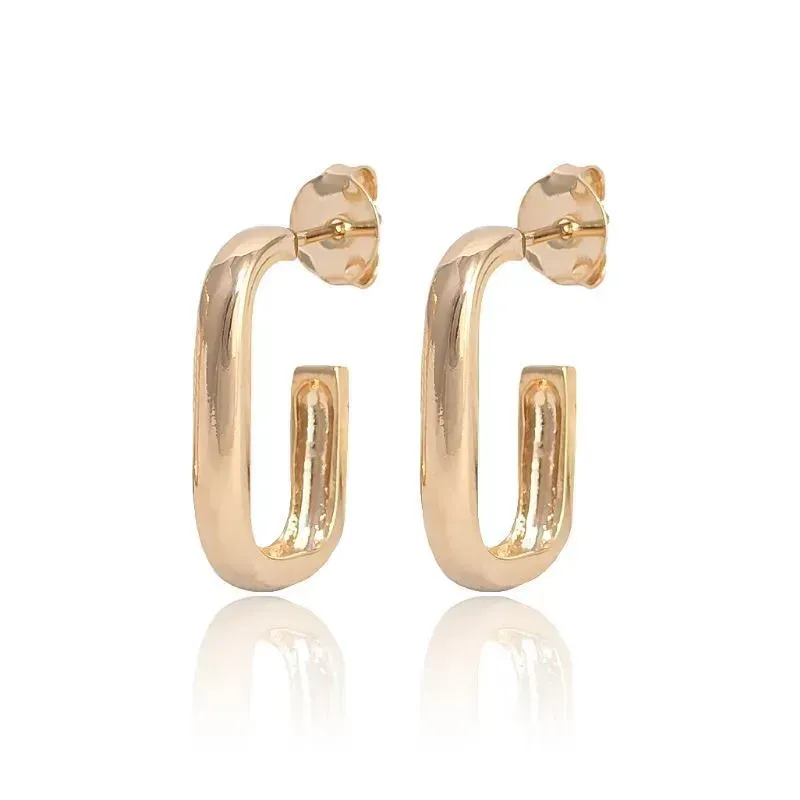 Brinco Argola Retangular Liso Médio Banho Ouro 18k Semijoia