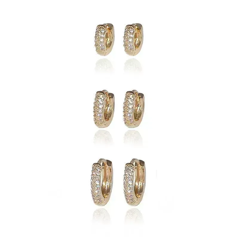 Brinco Trio de Argolas Cravejadas Banho Ouro 18k Semijoia