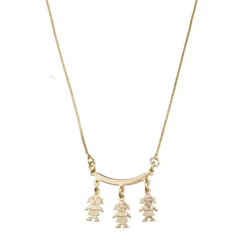 Colar De 3 Meninas Liso Essencial Banhado Em Ouro