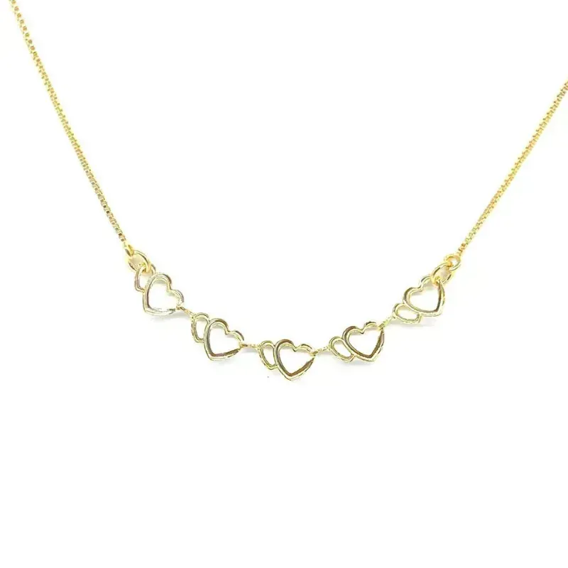 Colar Dois Corações Coleção Medio Essencial 45CM Banhado Em Ouro