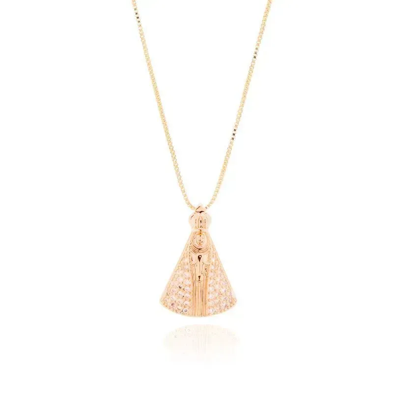 Colar Nossa Senhora Cravejada Médio Essencial 244824CM Banhado Em Ouro