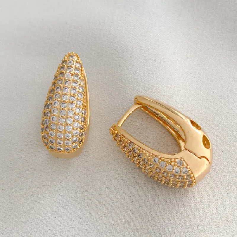 Brinco Argola Cravejada G Coleção Milão Banho Ouro 18k Semijoia