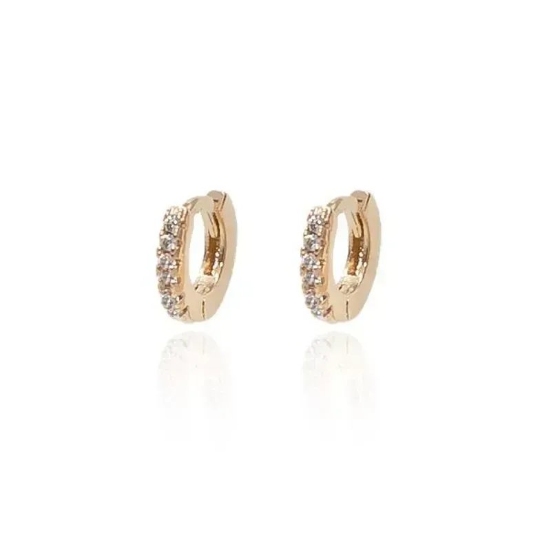 Brinco Argola Fina Cravejada Pequena Banho Ouro 18k Semijoia