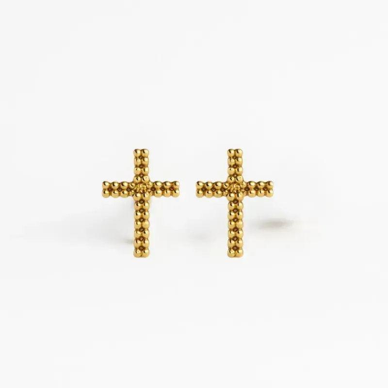 Brinco Cruz Trabalhada Banho Ouro 18k Semijoia