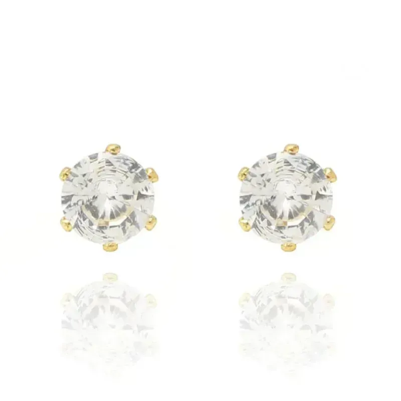 Brinco Ponto De Luz 6 Garras Médio Best-seller Banhado Em Ouro
