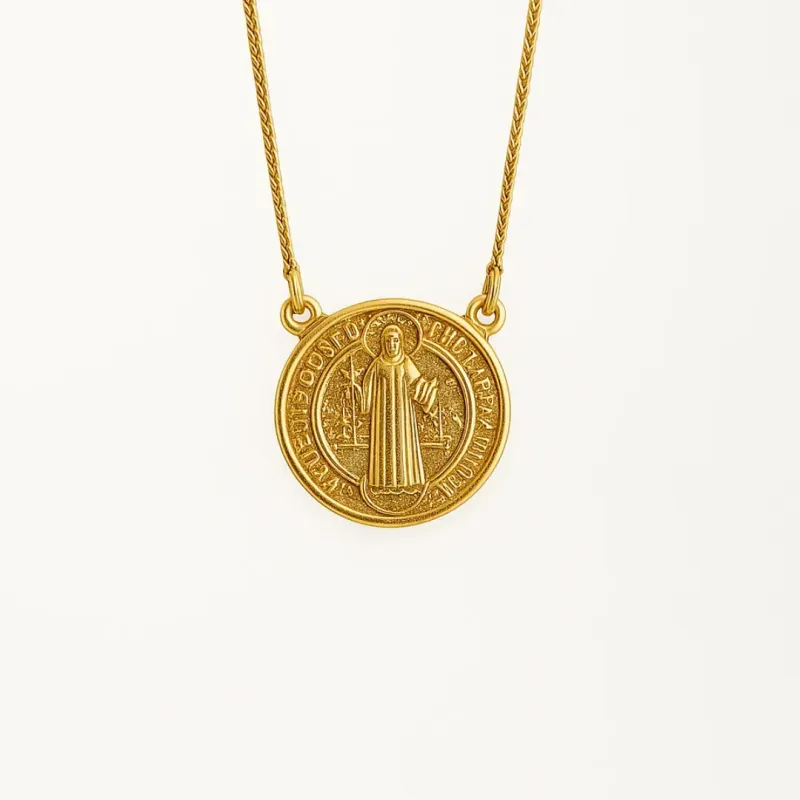 Colar Medalha De São Bento Essencial 45CM Banhado Em Ouro