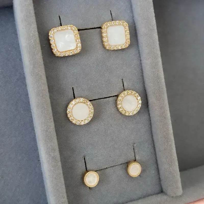 Brinco Trio Brincos Formas Madre Pérola Grande Banho Ouro 18k Semijoia