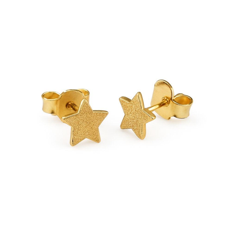 Brinco Estrela Trabalhada Pequena Banho Ouro 18k Semijoia