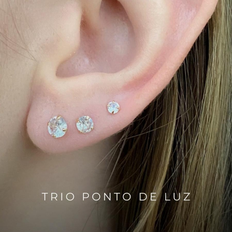 Brinco Trio Ponto de Luz P Coleção Francisca Banho Ouro 18k Semijoia