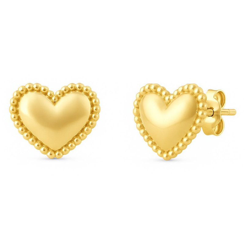 Brinco Coraçào com Bolinhas Liso Banho Ouro 18k