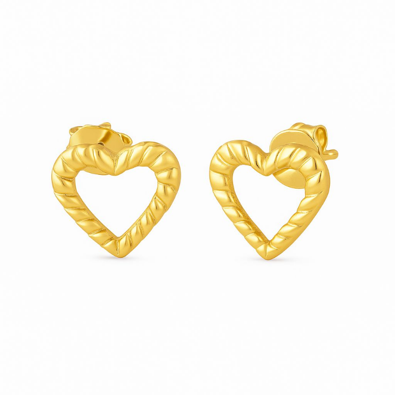 Brinco Coraçào Vazado Trançado Banho Ouro 18k